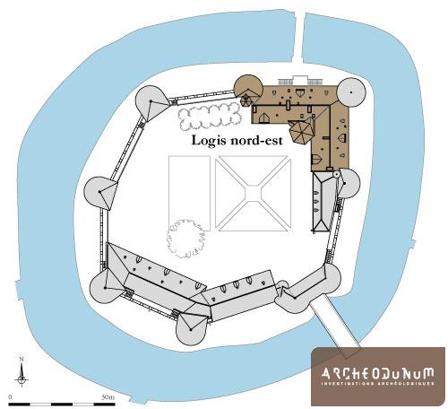 Plan du château médiéval et du logis.